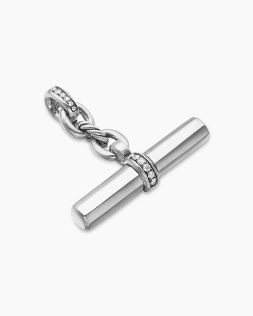 Womens Lexington E/W Barrel Pendant in Sterling Silver with Diamonds, 32mm
