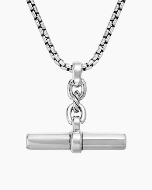 Womens Lexington E/W Barrel Pendant in Sterling Silver with Diamonds, 32mm