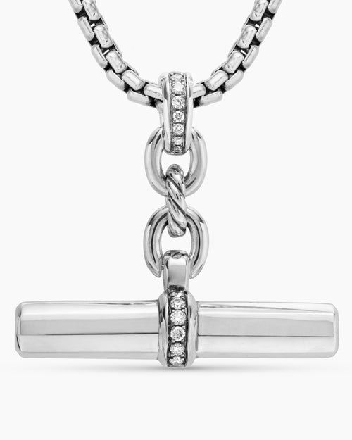 Womens Lexington E/W Barrel Pendant in Sterling Silver with Diamonds, 32mm