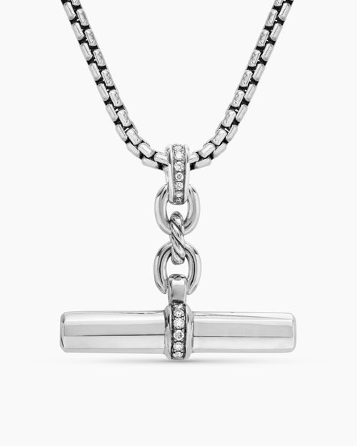 Womens Lexington E/W Barrel Pendant in Sterling Silver with Diamonds, 32mm