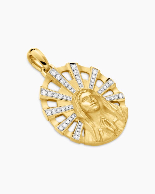 Womens Madonna Amulet in 18ct Yellow Gold with Diamonds, 29mm