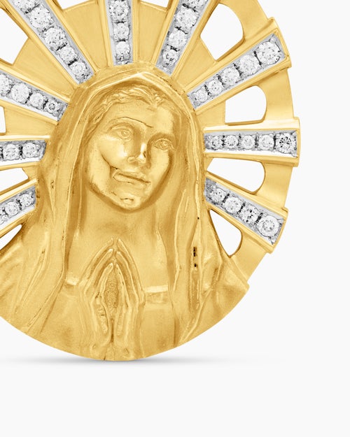 Womens Madonna Amulet in 18ct Yellow Gold with Diamonds, 29mm
