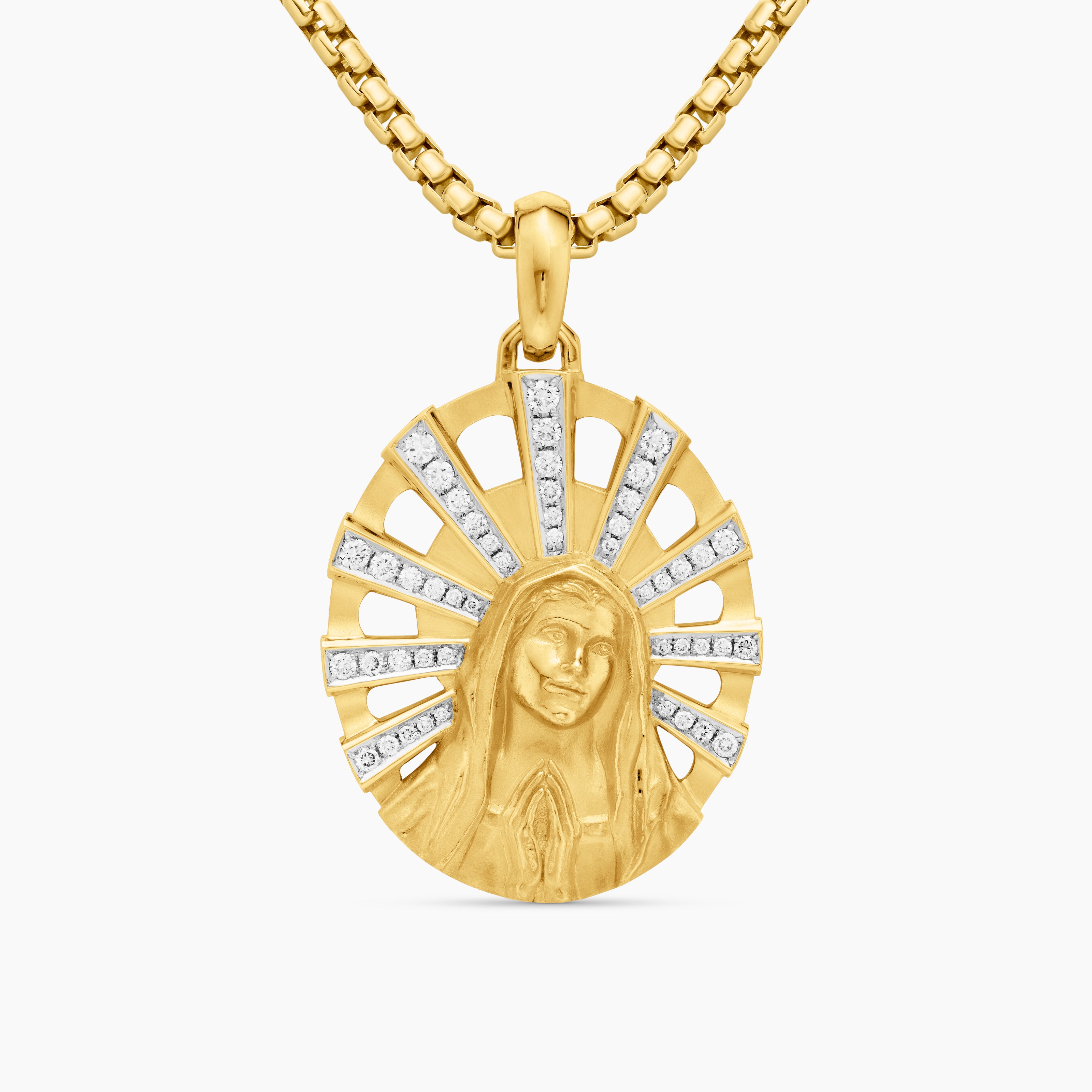 Womens Madonna Amulet in 18K Yellow Gold with Diamonds, 29mm