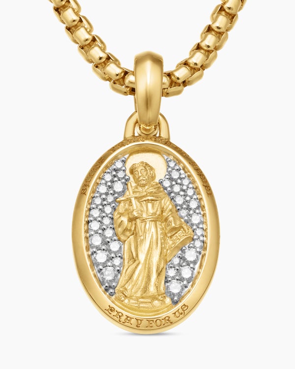 St. Francis Amulet in 18K Yellow Gold with Diamonds, 18.8mm