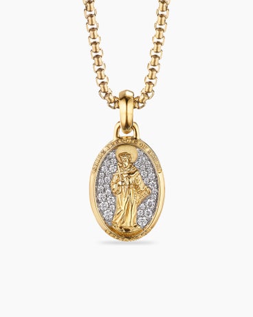 St. Francis Amulet in 18K Yellow Gold with Diamonds, 18.8mm