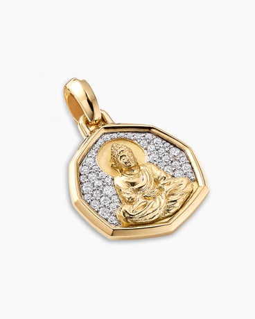 Buddha Amulet in 18K Yellow Gold with Diamonds, 19mm