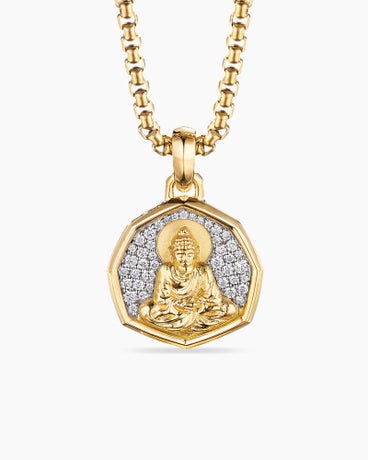 Buddha Amulet in 18K Yellow Gold with Diamonds, 19mm