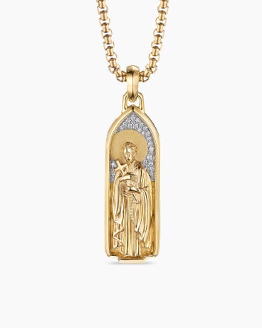 St. Gerard Amulet in 18K Yellow Gold with Diamonds, 34mm