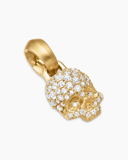 Womens Skull Amulet with Full Pavé Diamonds and 18K Yellow Gold, 14mm