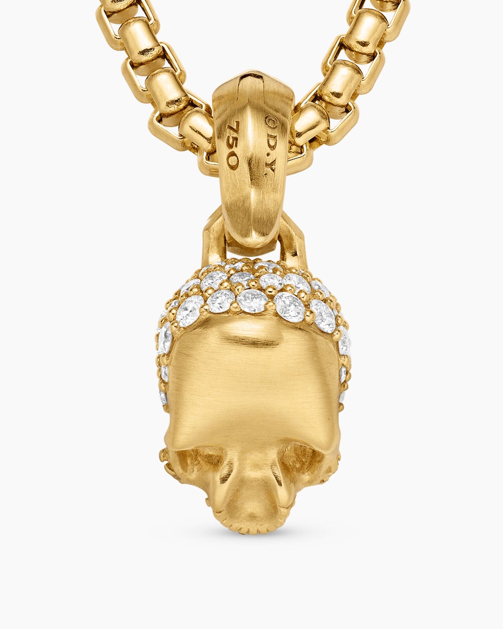 Womens Skull Amulet with Full Pavé Diamonds and 18K Yellow Gold, 14mm