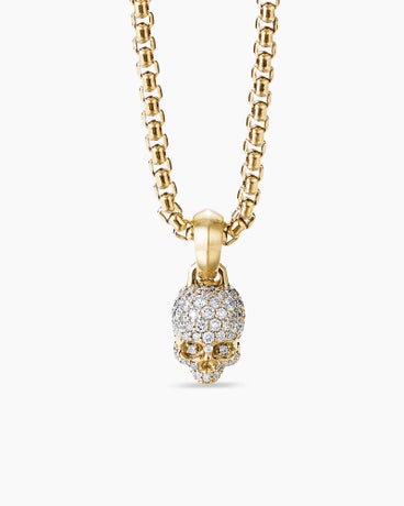 Skull Amulet with Full Pavé Diamonds and 18K Yellow Gold, 19.3mm