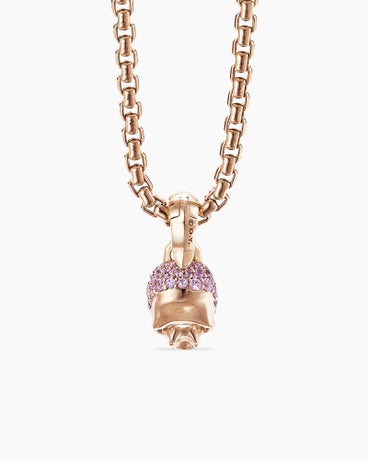 Skull Amulet with Full Pavé Pink Sapphires and 18K Rose Gold, 19.3mm
