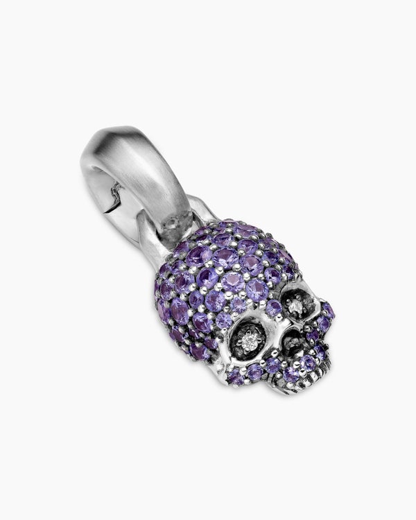 Skull Amulet with Full Pavé Purple Sapphires and 18K White Gold, 14mm