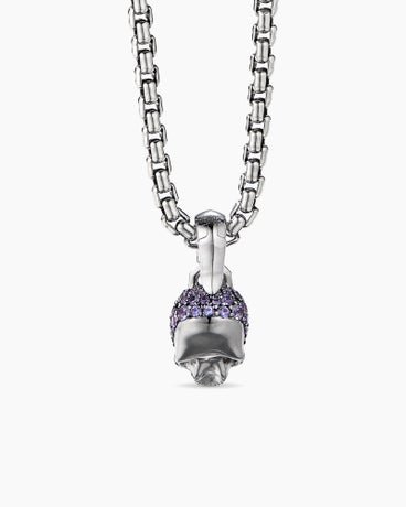 Skull Amulet with Full Pavé Purple Sapphires and 18K White Gold, 19.3mm