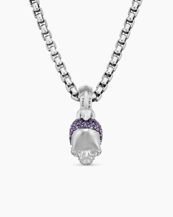 Skull Amulet with Full Pavé Purple Sapphires and 18K White Gold, 14mm