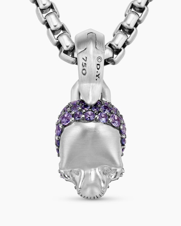 Skull Amulet with Full Pavé Purple Sapphires and 18K White Gold, 14mm
