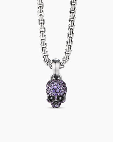 Skull Amulet with Full Pavé Purple Sapphires and 18K White Gold, 19.3mm