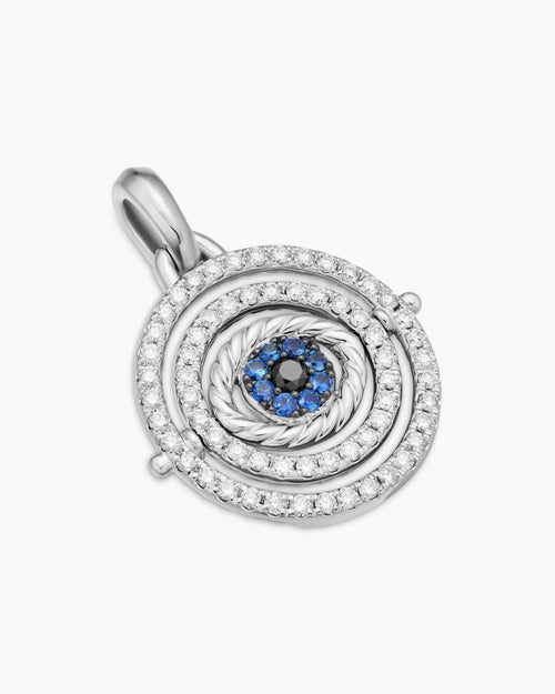 Womens Evil Eye Mobile Amulet in 18K White Gold with Pavé Blue Sapphires and Diamonds, 20.5mm