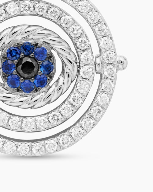 Womens Evil Eye Mobile Amulet in 18K White Gold with Pavé Blue Sapphires and Diamonds, 20.5mm