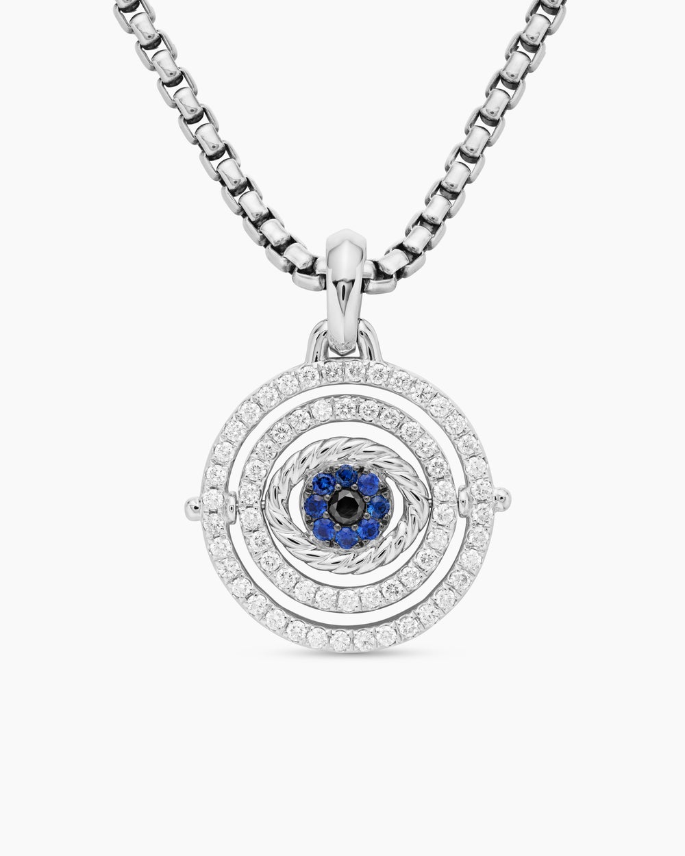 Womens Evil Eye Mobile Amulet in 18K White Gold with Pavé Blue Sapphires and Diamonds, 20.5mm