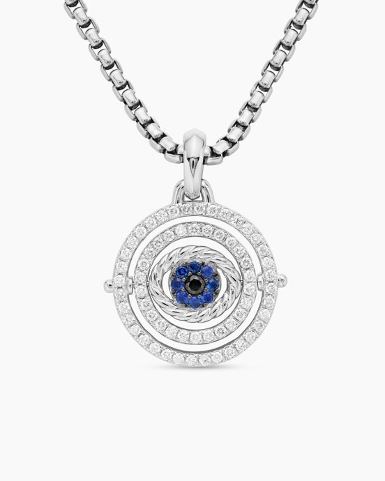 Evil Eye Mobile Amulet in 18K White Gold with Pavé Blue Sapphires and Diamonds, 20.5mm