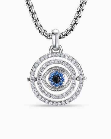 Evil Eye Mobile Amulet in 18K White Gold with Pavé Blue Sapphires and Diamonds, 20.5mm