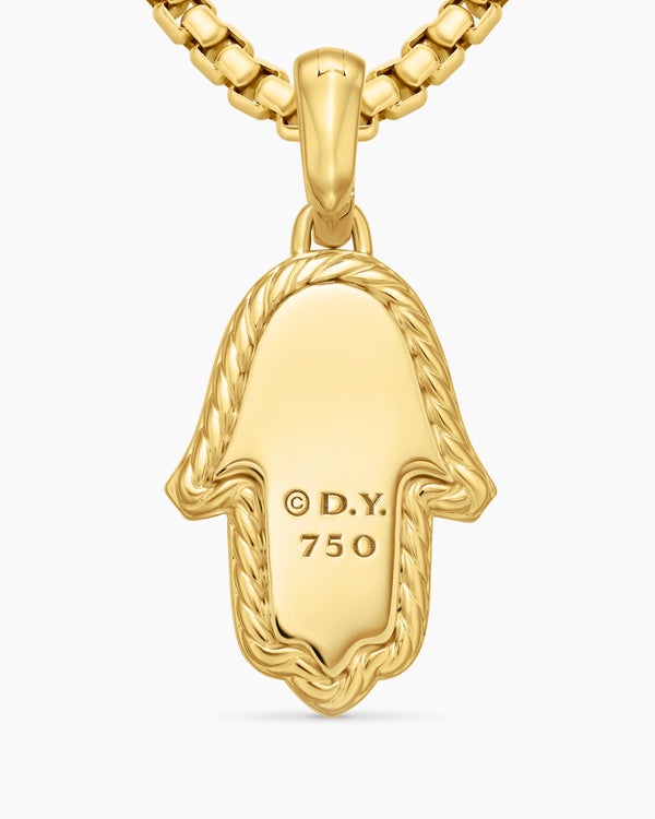 Hamsa Amulet in 18K Yellow Gold with Pavé Diamonds and Blue Sapphire, 24.6mm