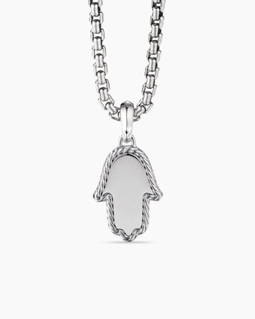 Hamsa Amulet in 18K White Gold with Pavé Diamonds and Blue Sapphire, 26mm