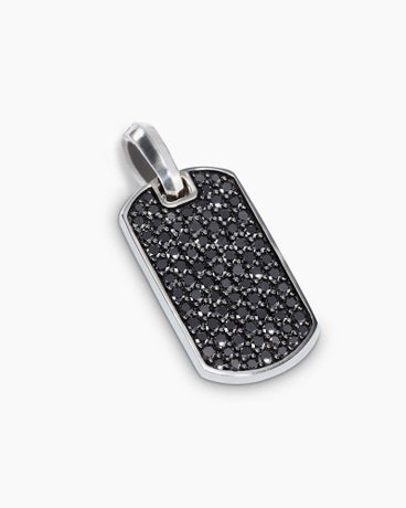 Pavé Tag in Sterling Silver with Black Diamonds, 21mm