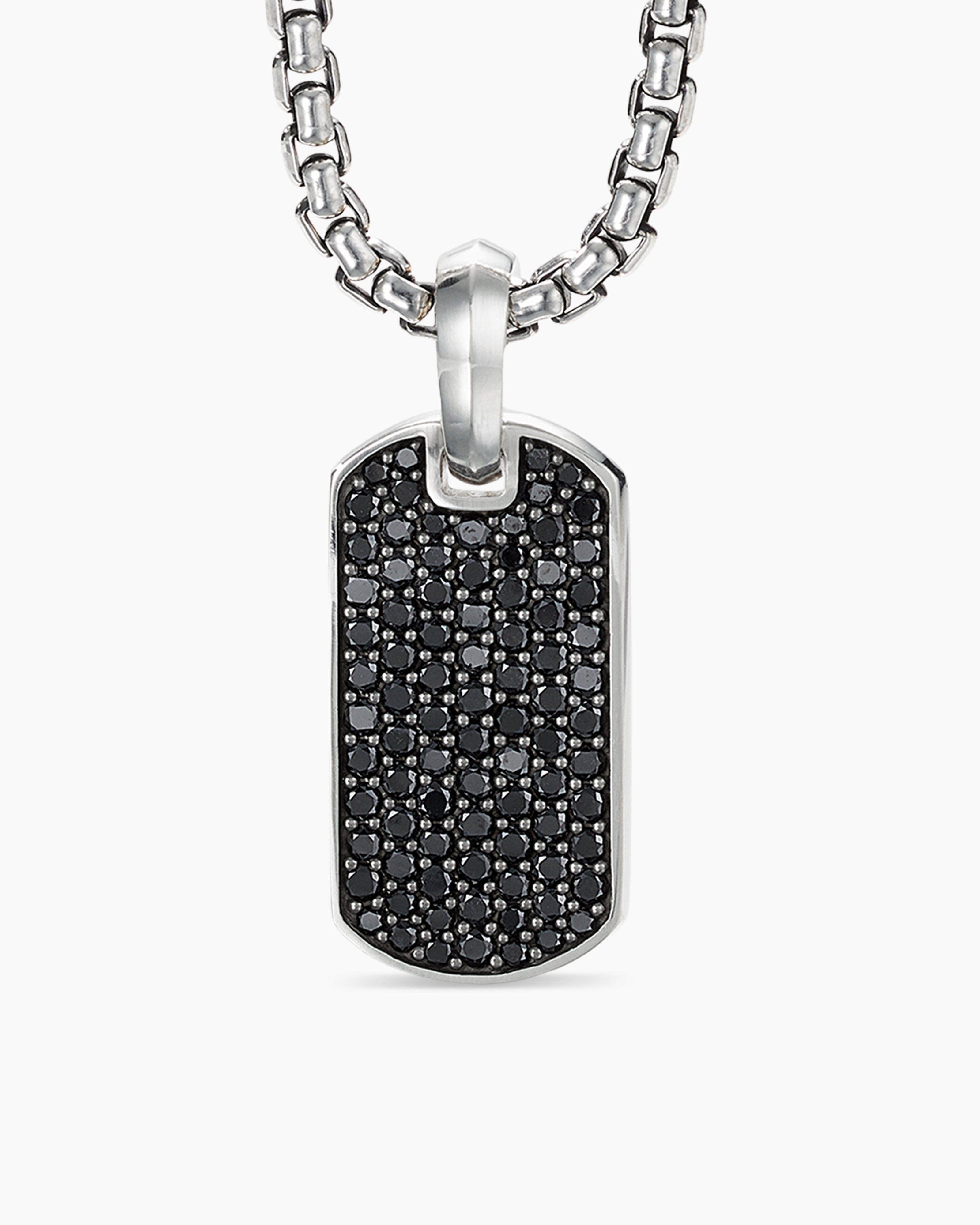 Pav Tag in Sterling Silver with Black Diamonds 21mm David