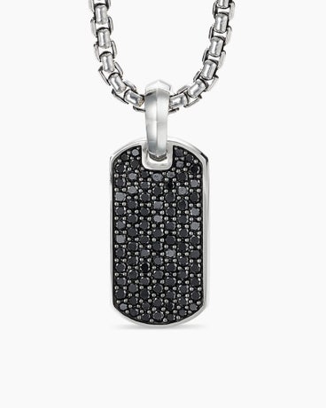 Pavé Tag in Sterling Silver with Black Diamonds, 21mm
