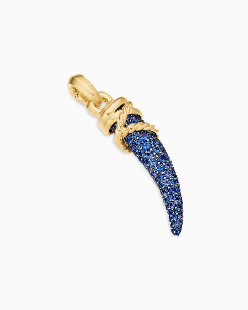 Amulette défense avec pavé de saphirs bleus et violets et or jaune 18 carats, 29 mm femmes