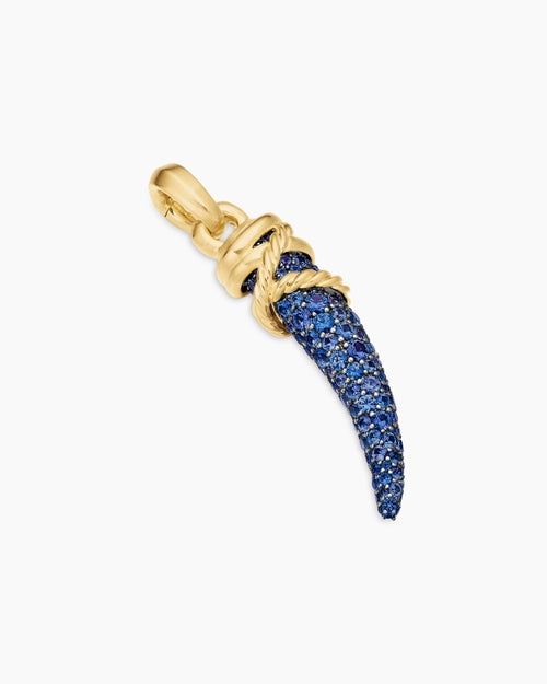 Womens Tusk Amulet with Pavé Blue and Violet Sapphires and 18K Yellow Gold, 29mm