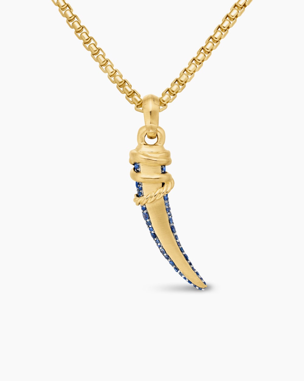 Amulette défense avec pavé de saphirs bleus et violets et or jaune 18 carats, 29 mm femmes
