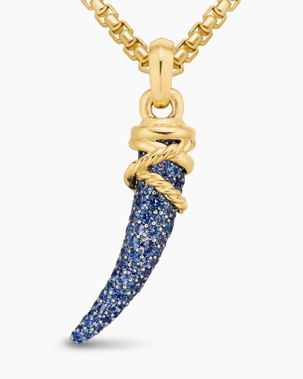 Amulette défense avec pavé de saphirs bleus et violets et or jaune 18 carats, 29 mm femmes