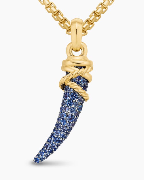 Womens Tusk Amulet with Pavé Blue and Violet Sapphires and 18K Yellow Gold, 29mm