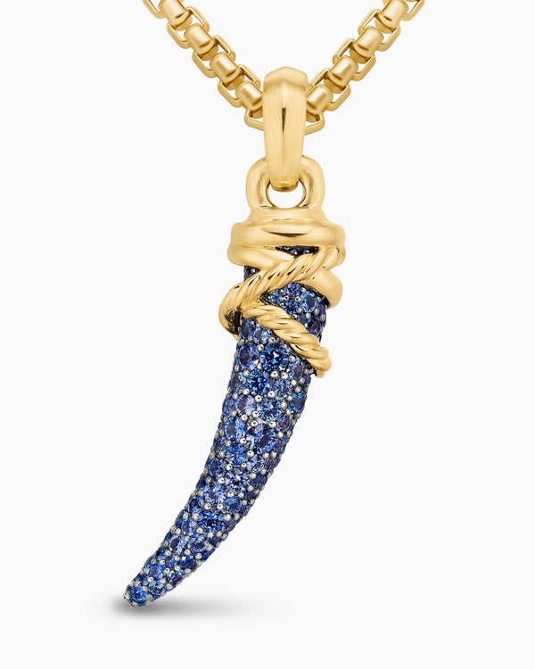 Collier porte-amulette Tusk avec pavé de saphir bleu et violet et or jaune 18 carats, 28,8 mm