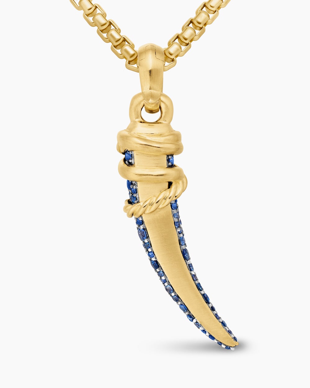 Amulette défense avec pavé de saphirs bleus et violets et or jaune 18 carats, 29 mm femmes