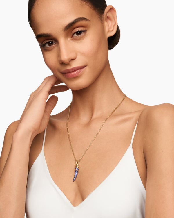 Tusk Amulet with Pavé Blue and Violet Sapphires and 18K Yellow Gold, 28.8mm