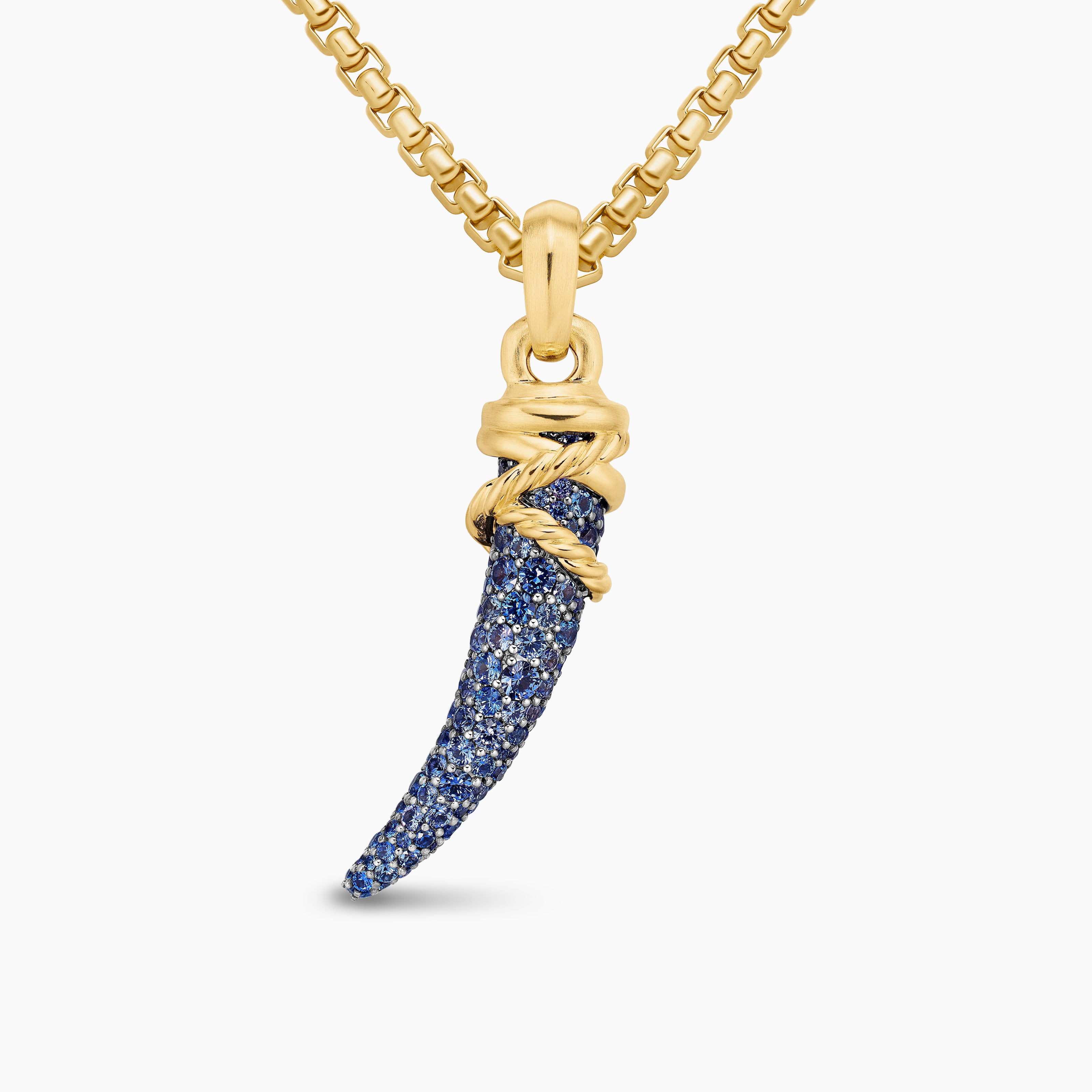 Womens Tusk Amulet with Pav&eacute; Blue and Violet Sapphires and 18K Yellow Gold, 29mm