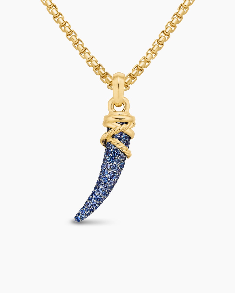Amulette défense avec pavé de saphirs bleus et violets et or jaune 18 carats, 29 mm femmes
