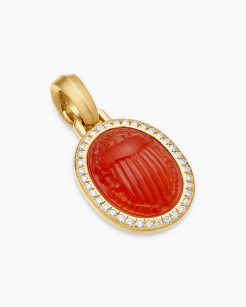 Womens Petrvs® Scarab Amulet in 18K Yellow Gold with Carnelian and Diamonds, 16.3mm