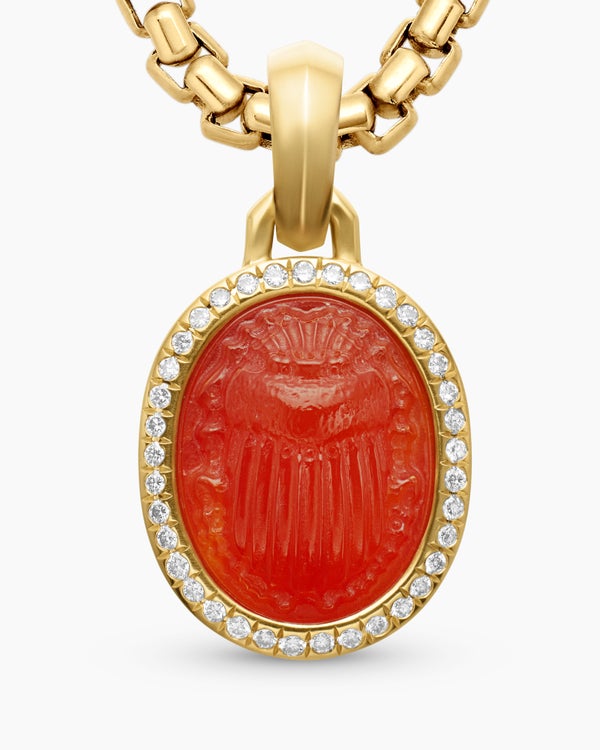 Petrvs® Scarab Amulet in 18K Yellow Gold with Carnelian and Diamonds, 16.3mm