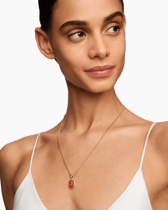 Petrvs® Scarab Amulet in 18K Yellow Gold with Carnelian and Diamonds, 16.3mm