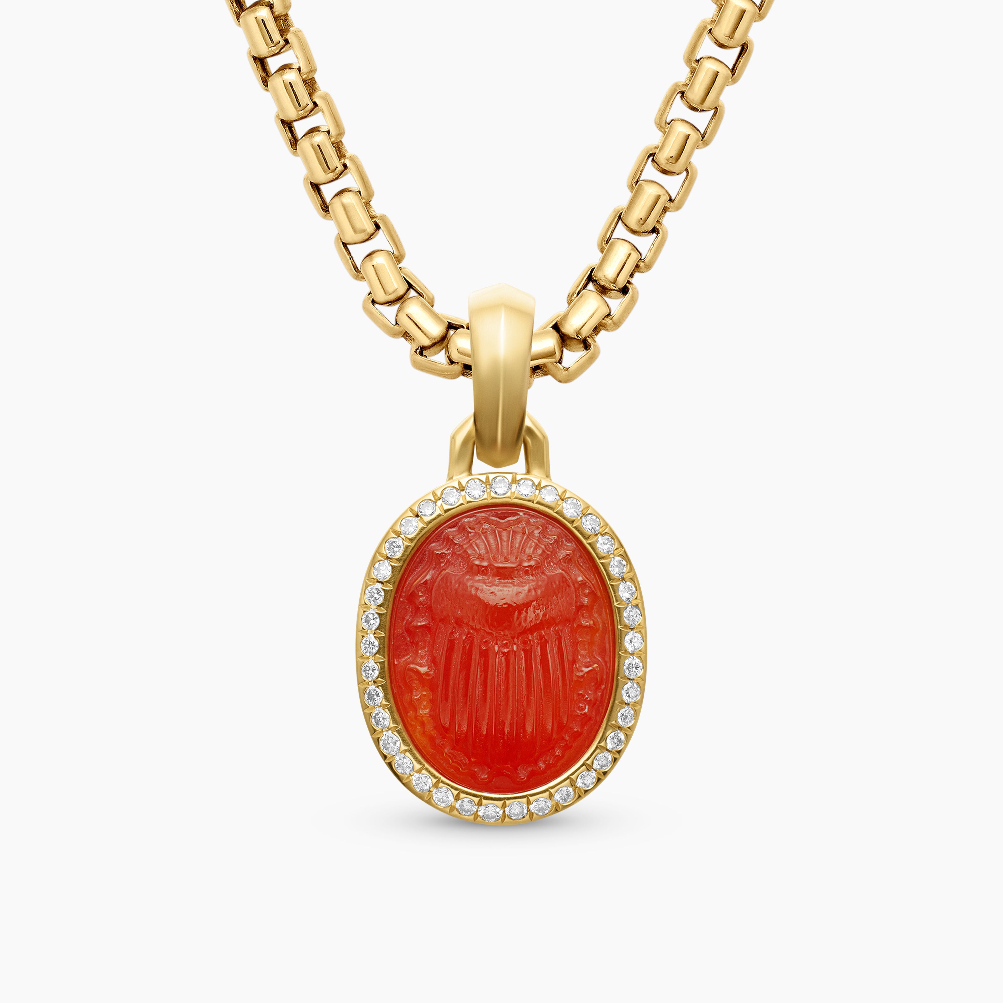 Amulette scarab&eacute;e Petrvs&reg; en or jaune 18 carats avec cornaline et diamants, 16,3 mm femmes 
