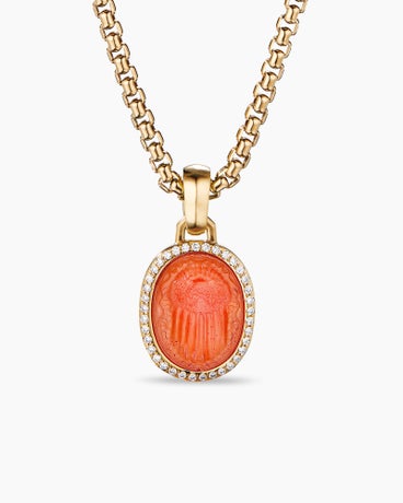Petrvs® Scarab Amulet in 18K Yellow Gold with Carnelian and Diamonds, 24.7mm