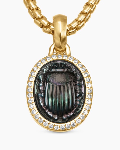 Womens Petrvs® Scarab Amulet in 18K Yellow Gold with Black Mother of Pearl and Diamonds, 16.3mm