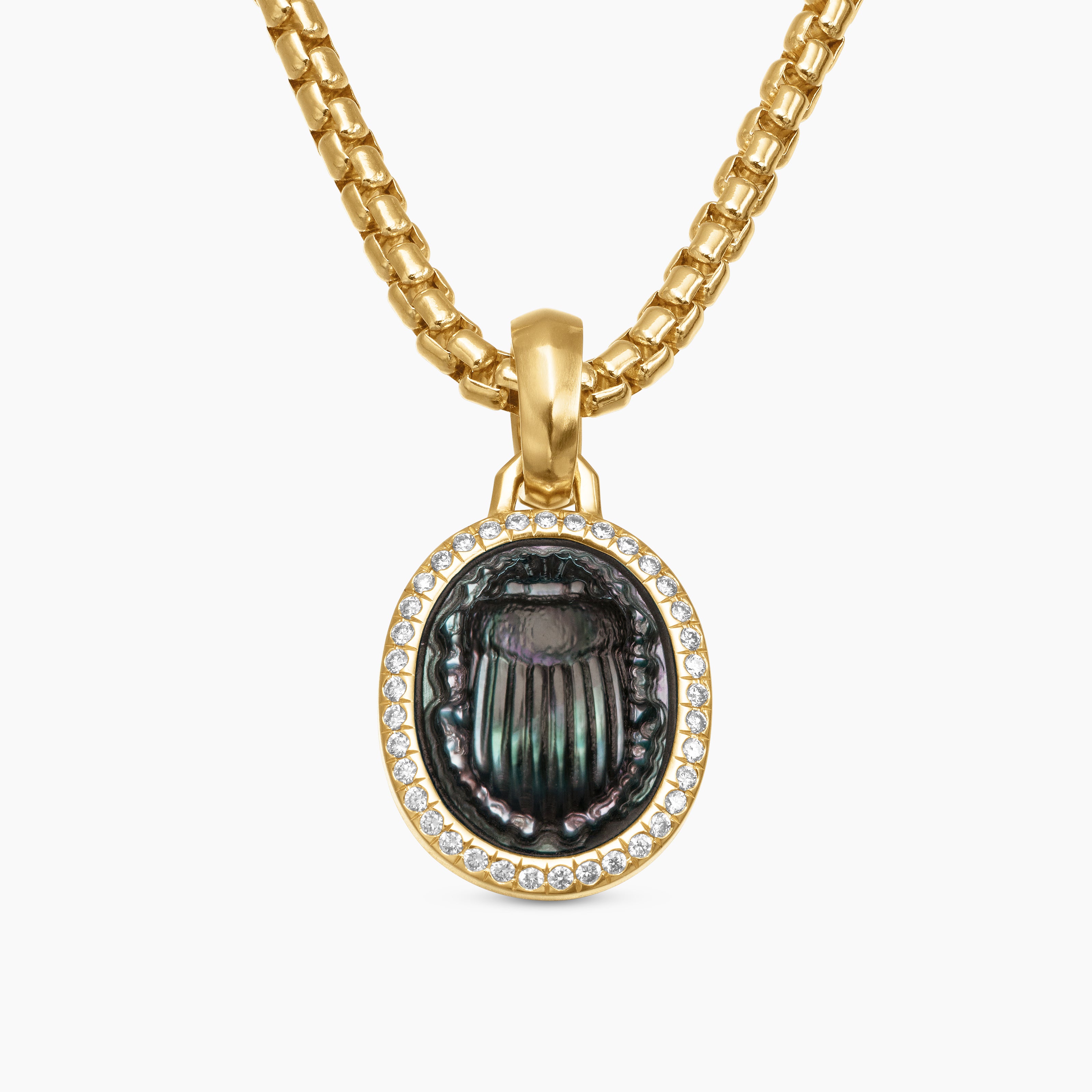 Womens Petrvs&reg; Scarab Amulet in 18K Yellow Gold with Black Mother of Pearl and Diamonds, 16.3mm