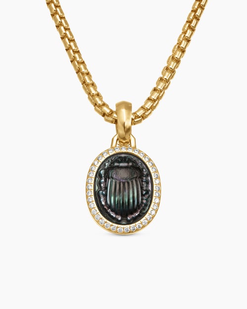 Womens Petrvs® Scarab Amulet in 18K Yellow Gold with Black Mother of Pearl and Diamonds, 16.3mm