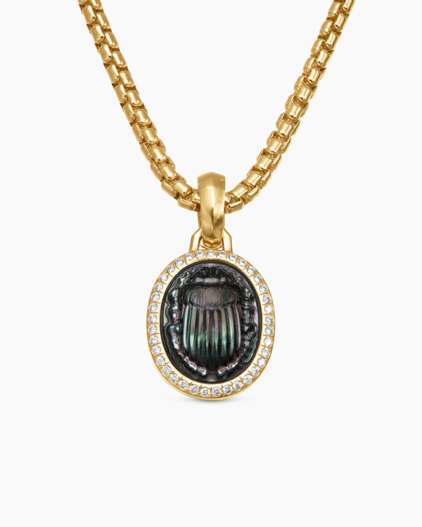 Petrvs® Scarab Amulet in 18K Yellow Gold with Black Mother of Pearl and Diamonds, 16.3mm